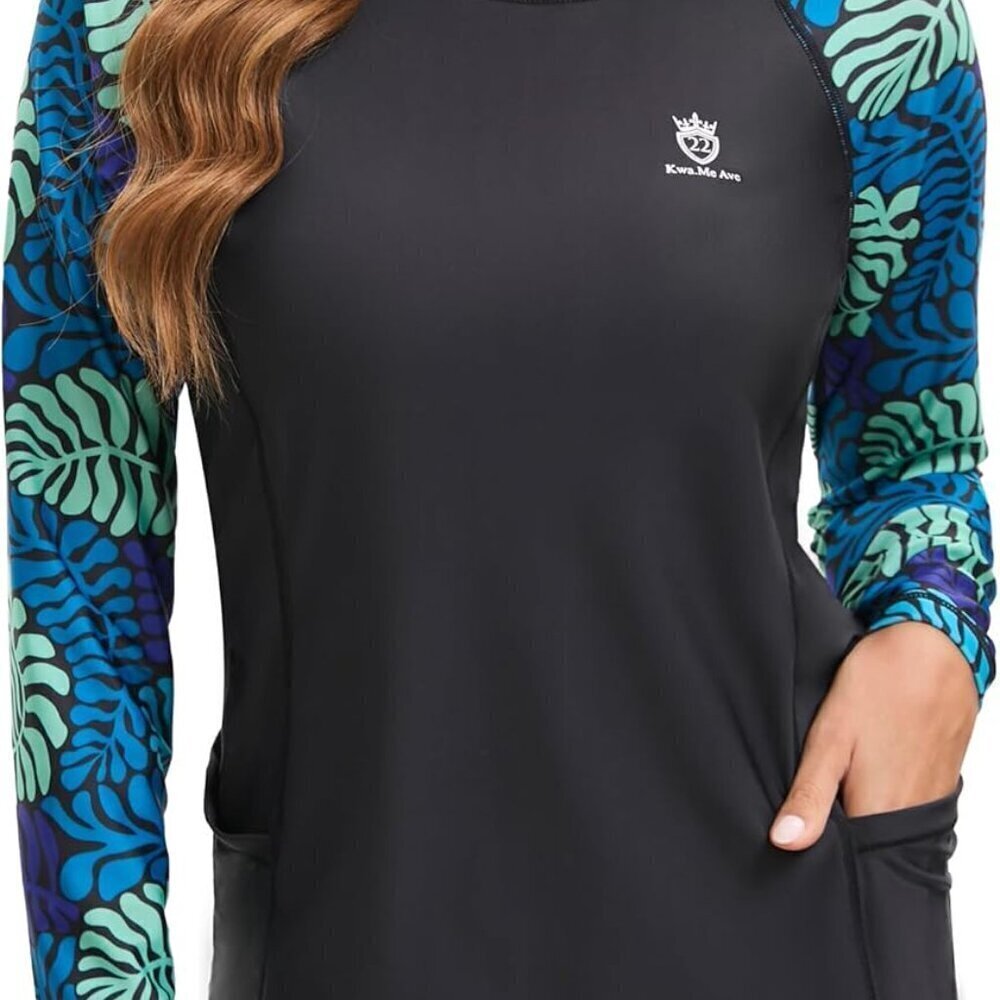 Women's Long Sleeve Swimwear Rash Guard Shirt with Pockets UPF 50+ Sun Protectio